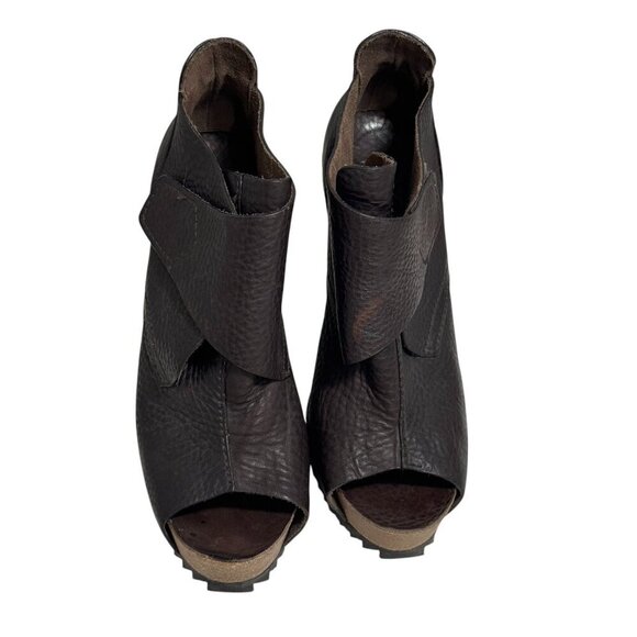 $540 Women PEDRO GARCIA Chenoa Dk Brown Peep Toe Leather Stiletto Booties 39 - Picture 4 of 12